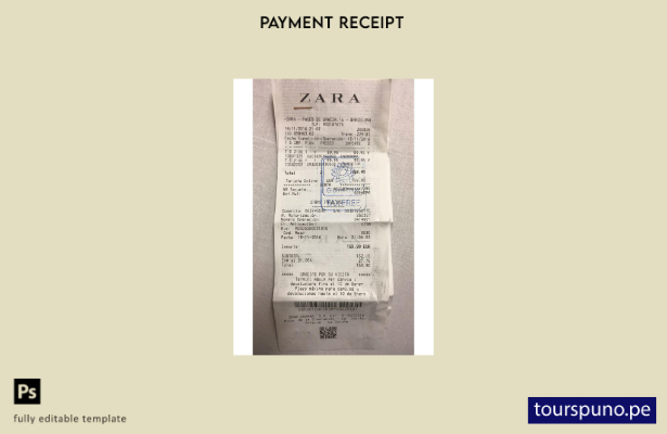 Plantilla de recibo de pago de tienda Zara lista para imprimir